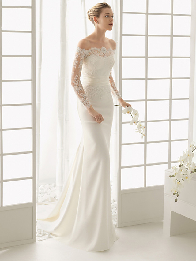 Mermaid Long Sleeves Tulle Wedding Gown With Chapel Train 2