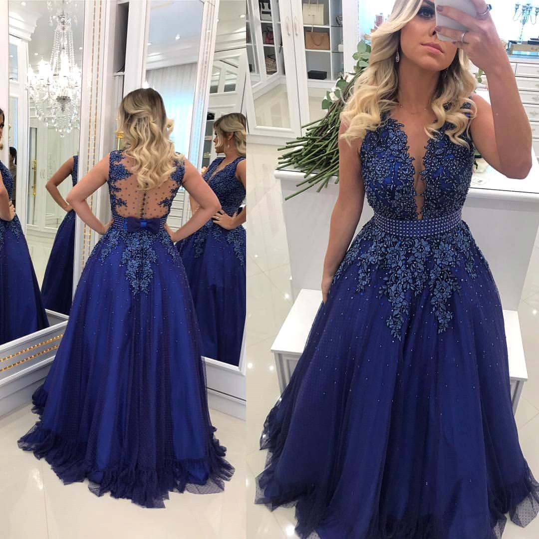 A-line V-neck Sleeveless Sweep / Brush Train Lace Evening Gown With Bow 2