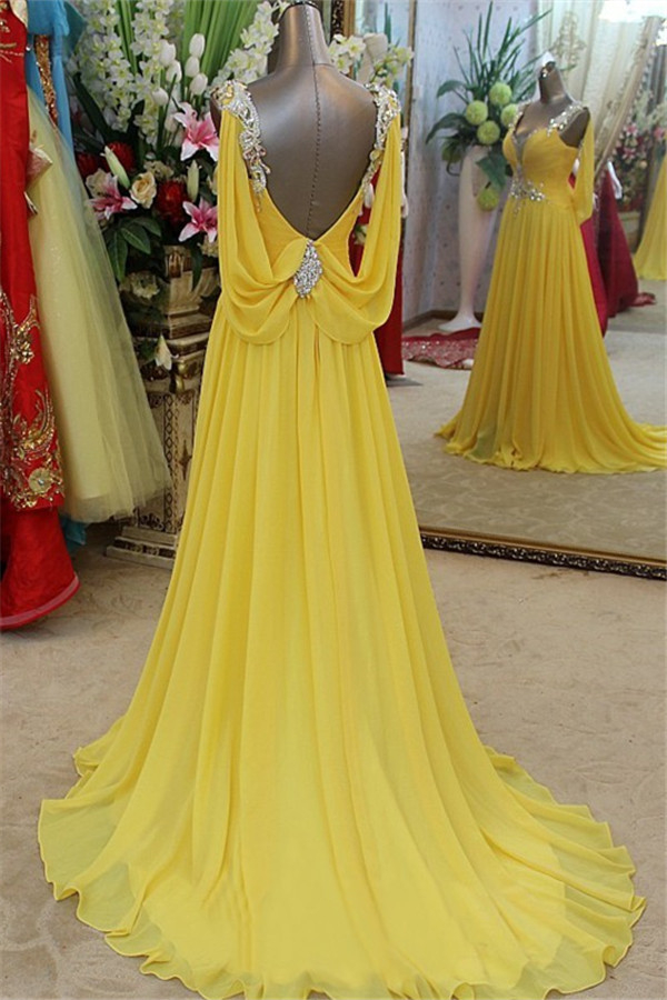 A-line One Shoulder Long Sleeves Sweep / Brush Train Evening Dress With Crystal 2