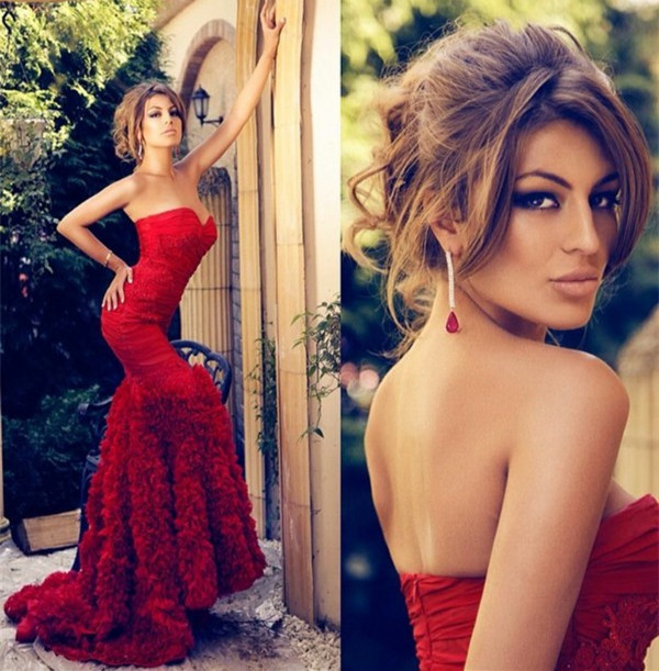 Mermaid Sweetheart Neck Sleeveless Sweep / Brush Train Evening Dress With Ruffles 2