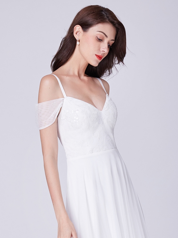 Spaghetti Straps Lace A-line Wedding Dress with Floor Length 4