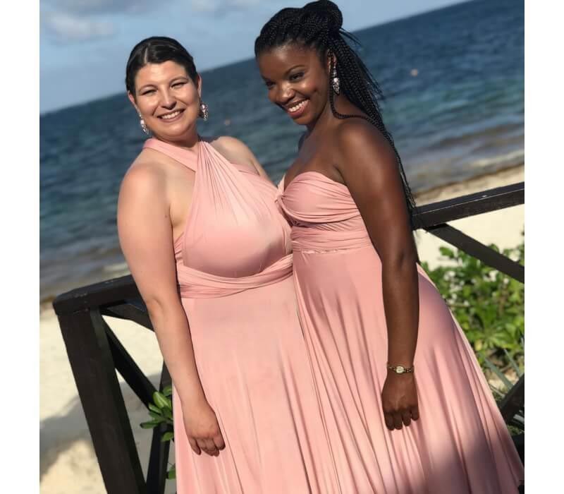 A-line One Shoulder V-neck Halter-neck Floor-length Bridesmaid Attire 4