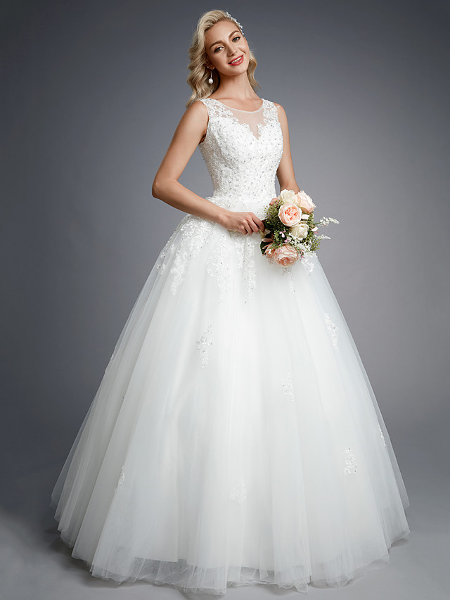 Ball Gown Straps Floor-length Lace Bridal Dress With Lace 6