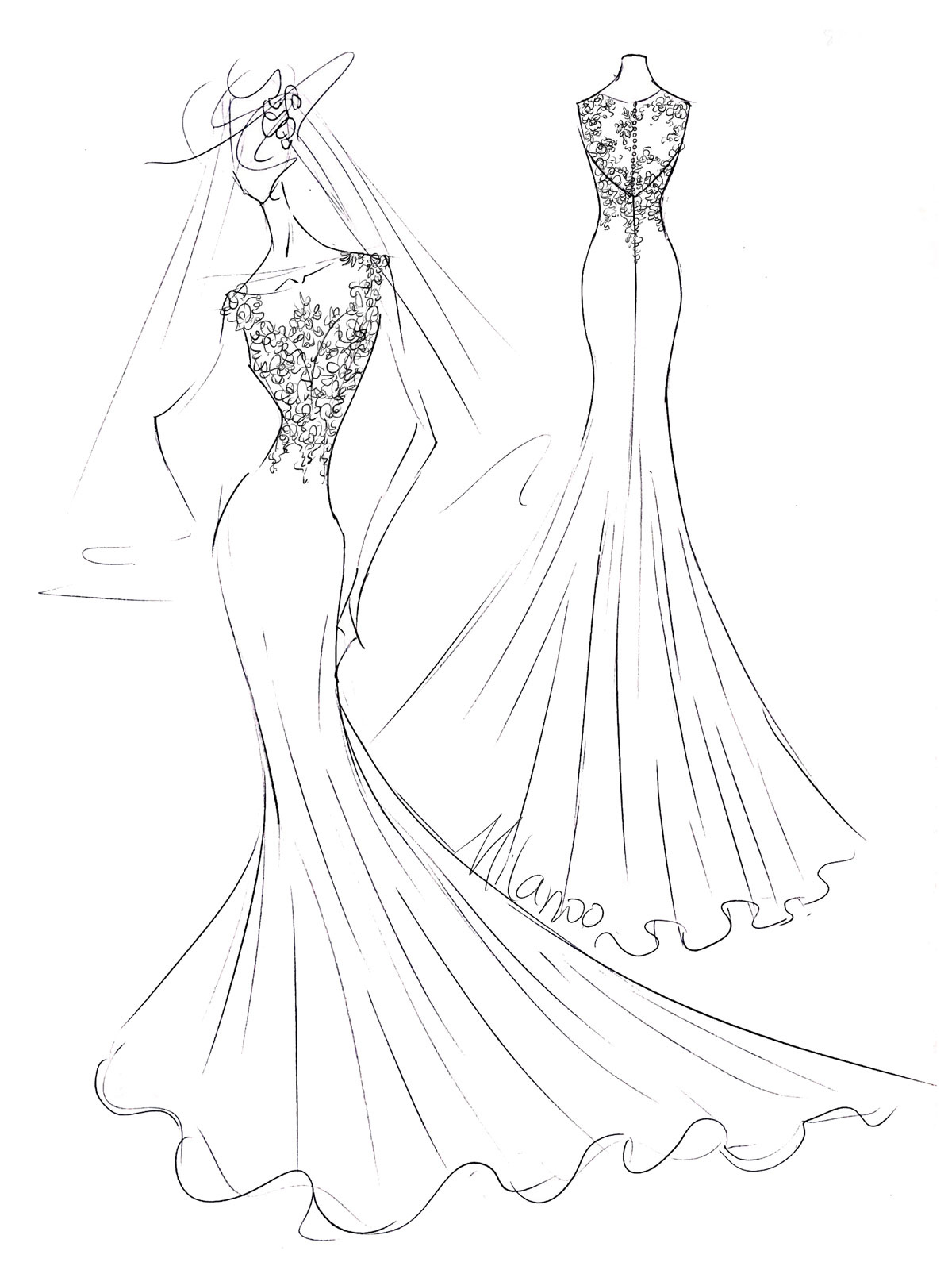 Column Sleeveless Court Train 100D Chiffon Bridal Gown With Appliques 5