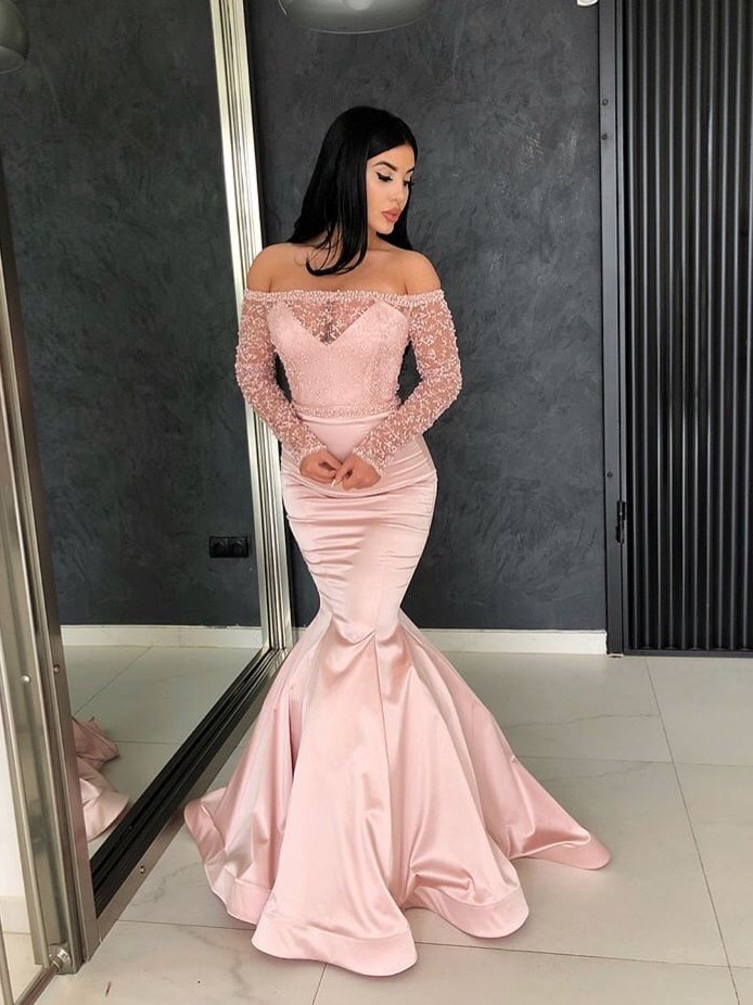 Mermaid Off-the-shoulder Long Sleeves Evening Dress With Lace 3