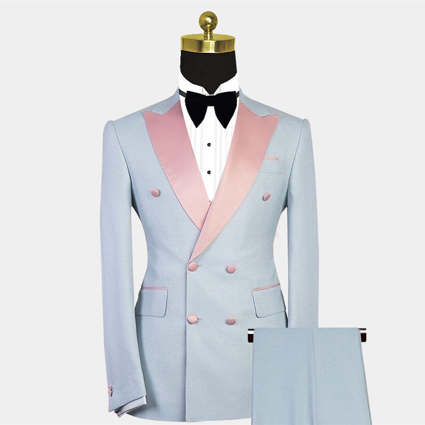 Contrast Color Double Breasted Men Suit with Peaked Lapel 2