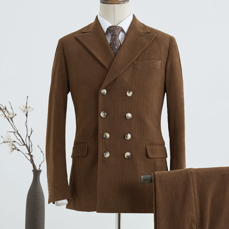 Brown Corduroy Double Breasted Business Suit 2
