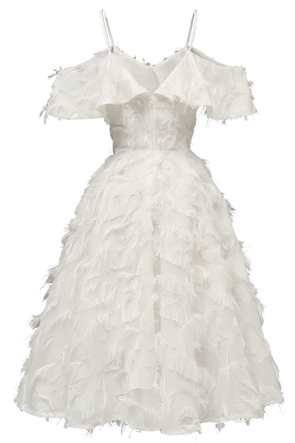 A-line Spaghetti Straps Sleeveless Knee-length Party Dress With Feathers 2