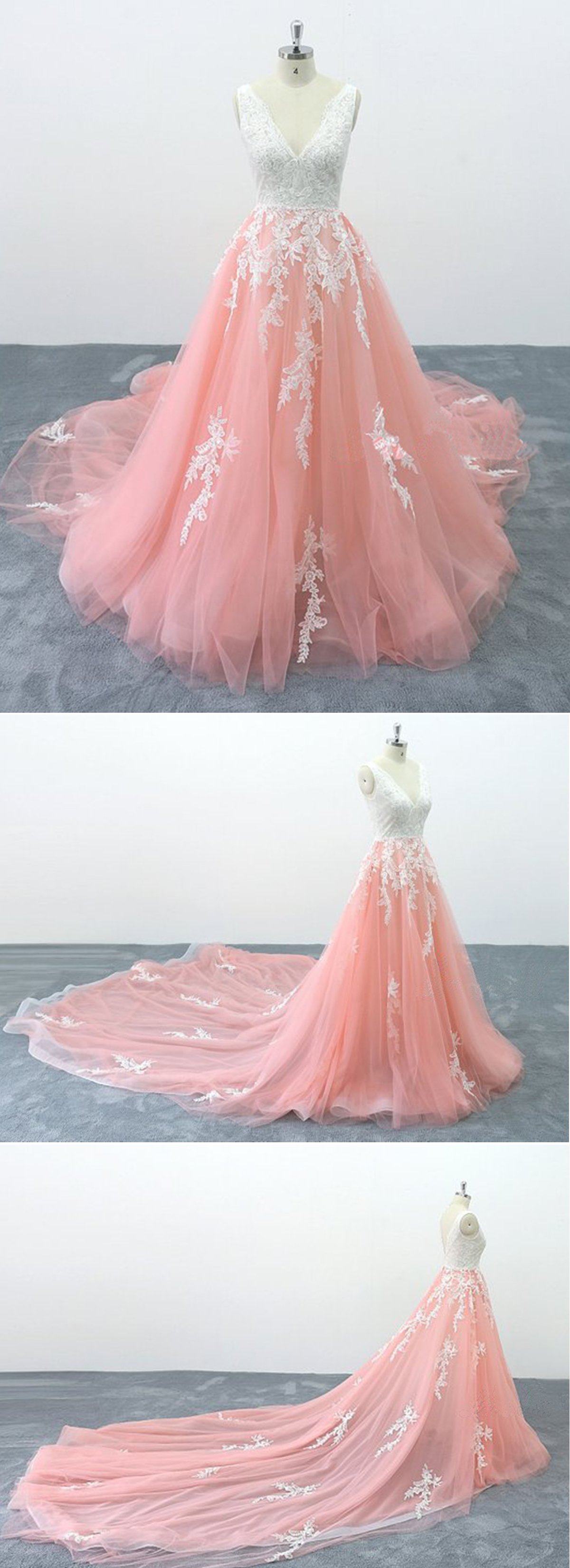 A-line Sweetheart Neck Halter-neck Sleeveless Floor-length Tulle Wedding Dress With Lace 4
