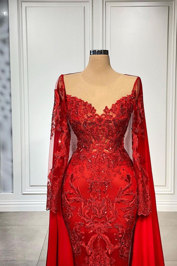 Mermaid Sweetheart Neck Long Sleeves Floor-length Stretch Satin Evening Dress With Appliques 2
