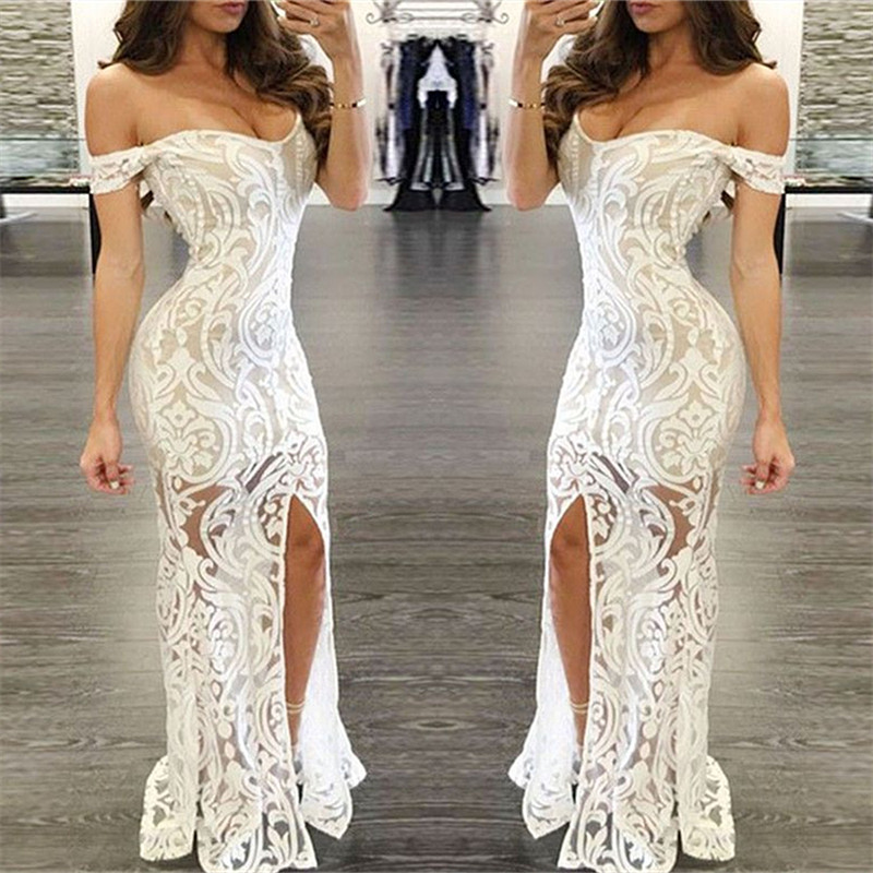 Column Off-the-shoulder Sleeveless Sweep / Brush Train Evening Dress With Lace 2