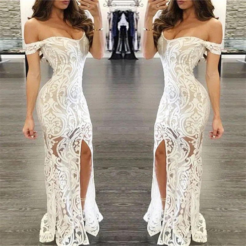 Column Off-the-shoulder Sleeveless Sweep / Brush Train Evening Dress With Lace 2