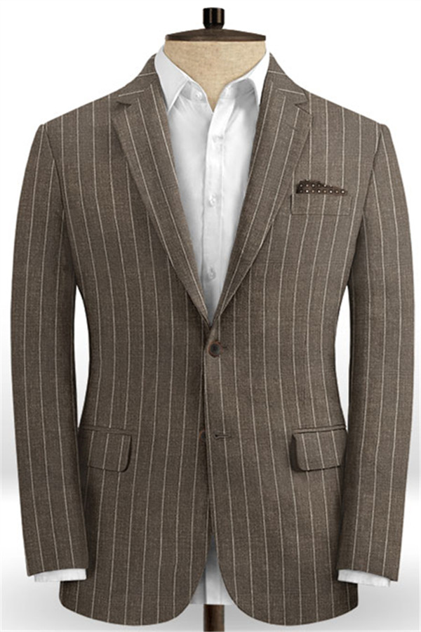 Brown Striped Linen Men Suits 1