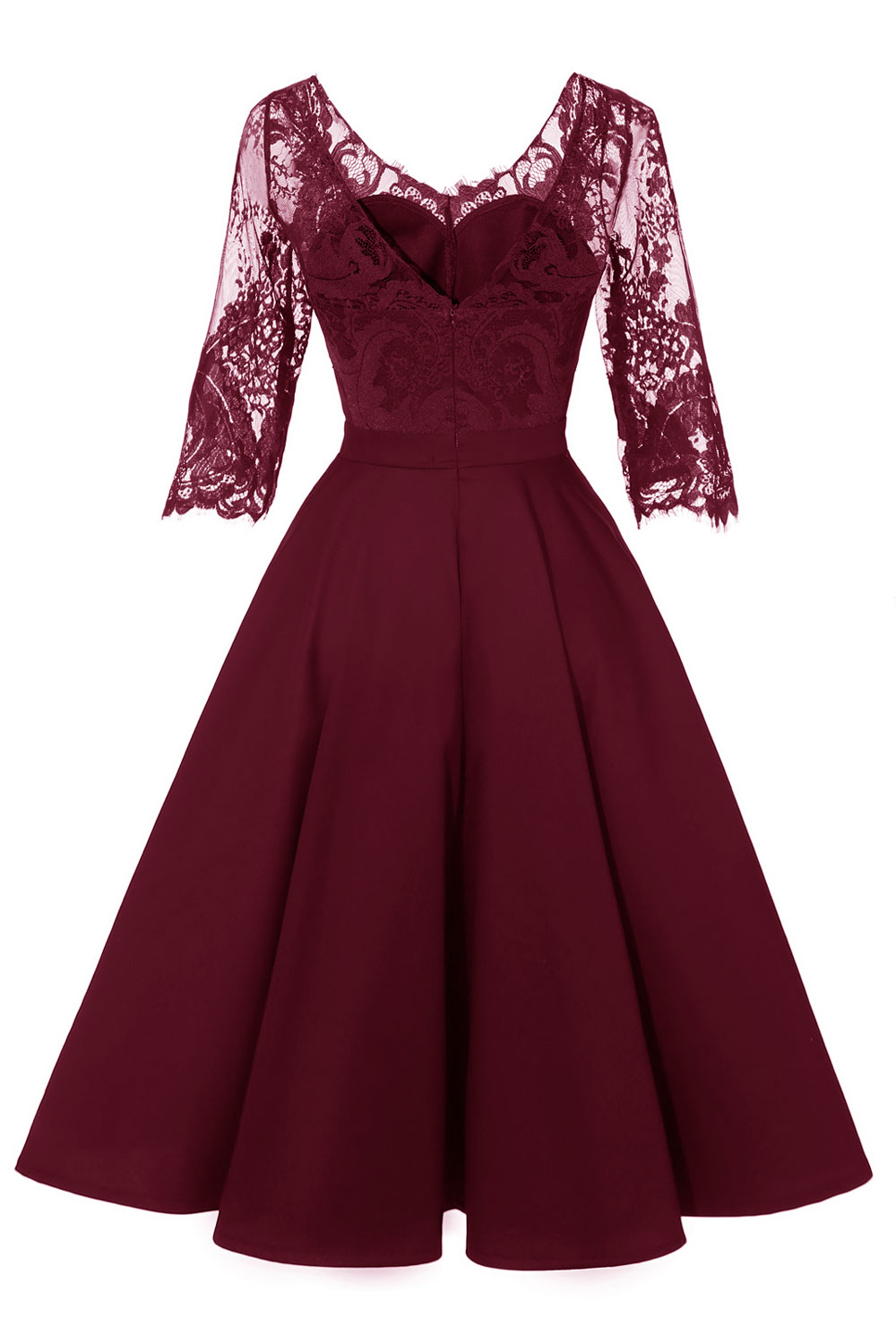 A-line V-neck Half-Sleeves Knee-length Lace Party Dress With Lace 4
