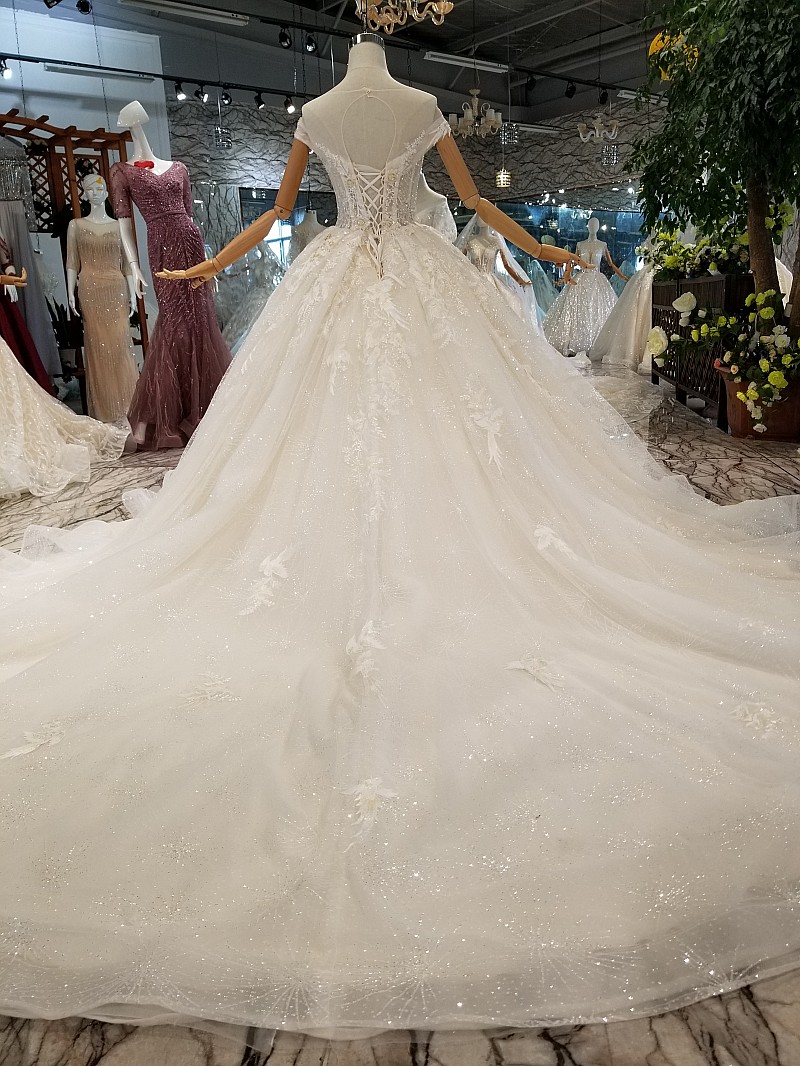 Ball Gown Cathedral Train Tulle Bridal Dress With Beading 4