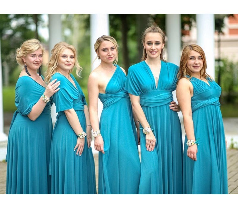 A-line One Shoulder V-neck Convertible Floor-length Bridesmaid Dress 2