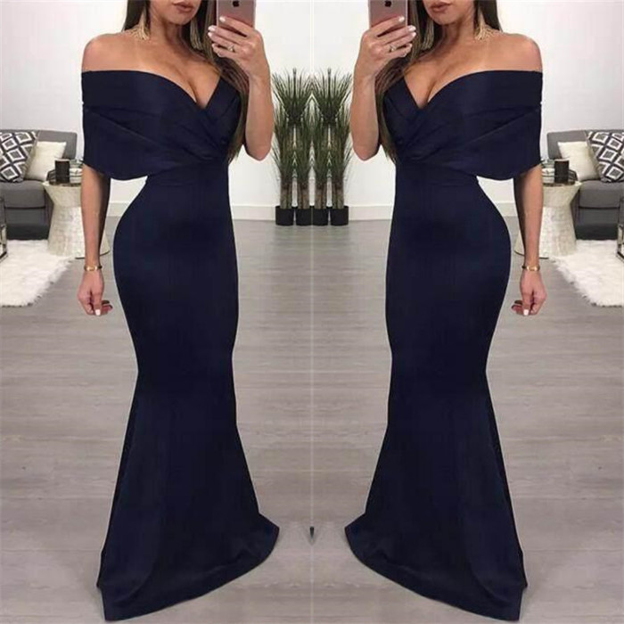 Mermaid Off-the-shoulder Sleeveless Floor-length Evening Dress With Ruffles 2