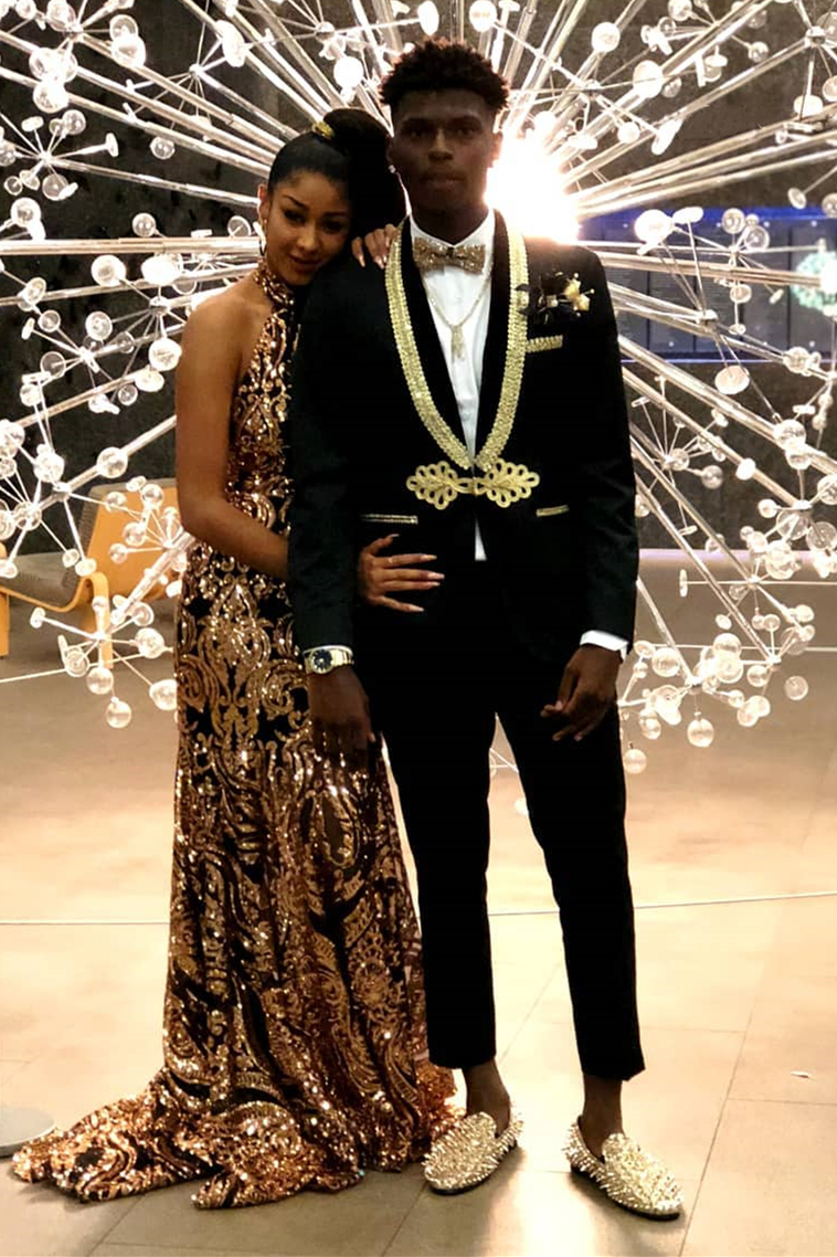 Black Suit with Gold Lapel for Prom 2