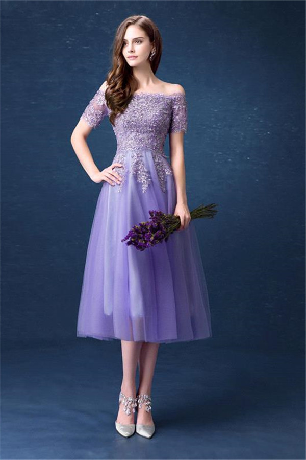 A-line Bateau Neck Sleeveless Knee-length Tulle Homecoming Dress With Appliques 5