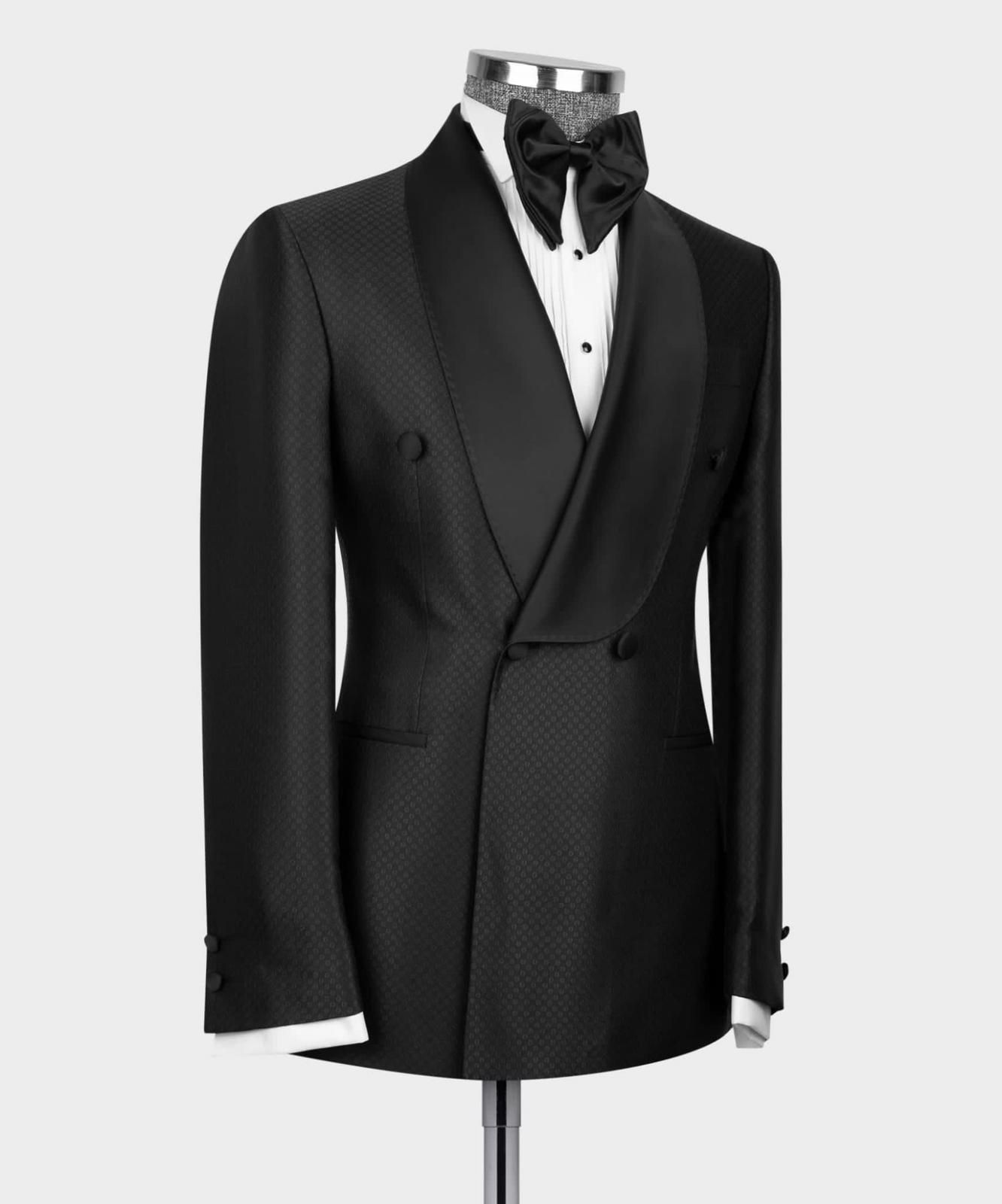 Black Double Breasted Men Suit with Shawl Lapel 2