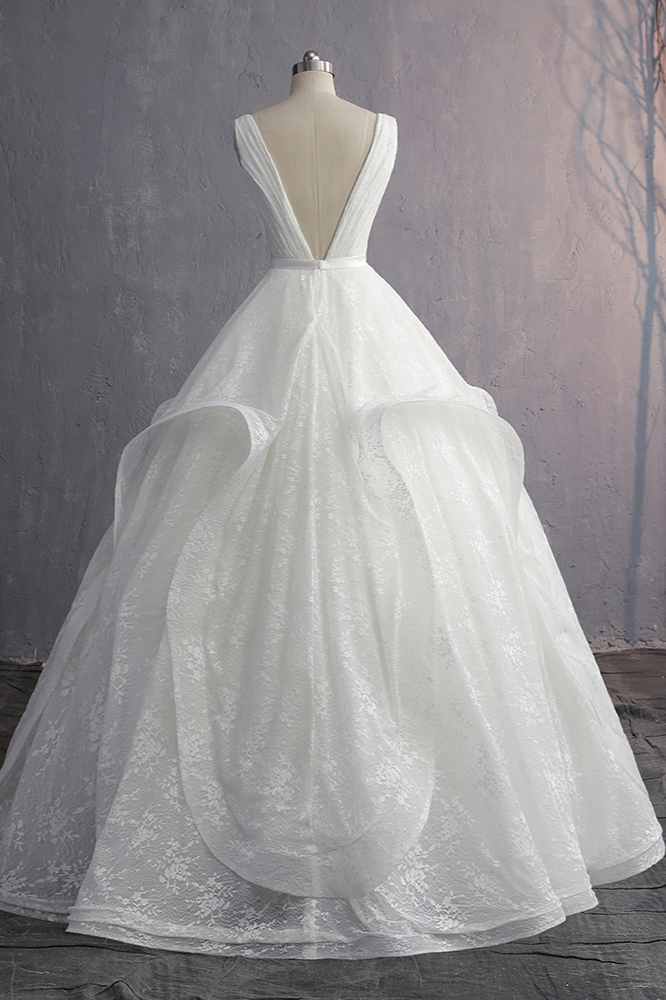 Ball Gown Straps V-neck Sleeveless Floor-length Tulle Bridal Dress With Beading 2