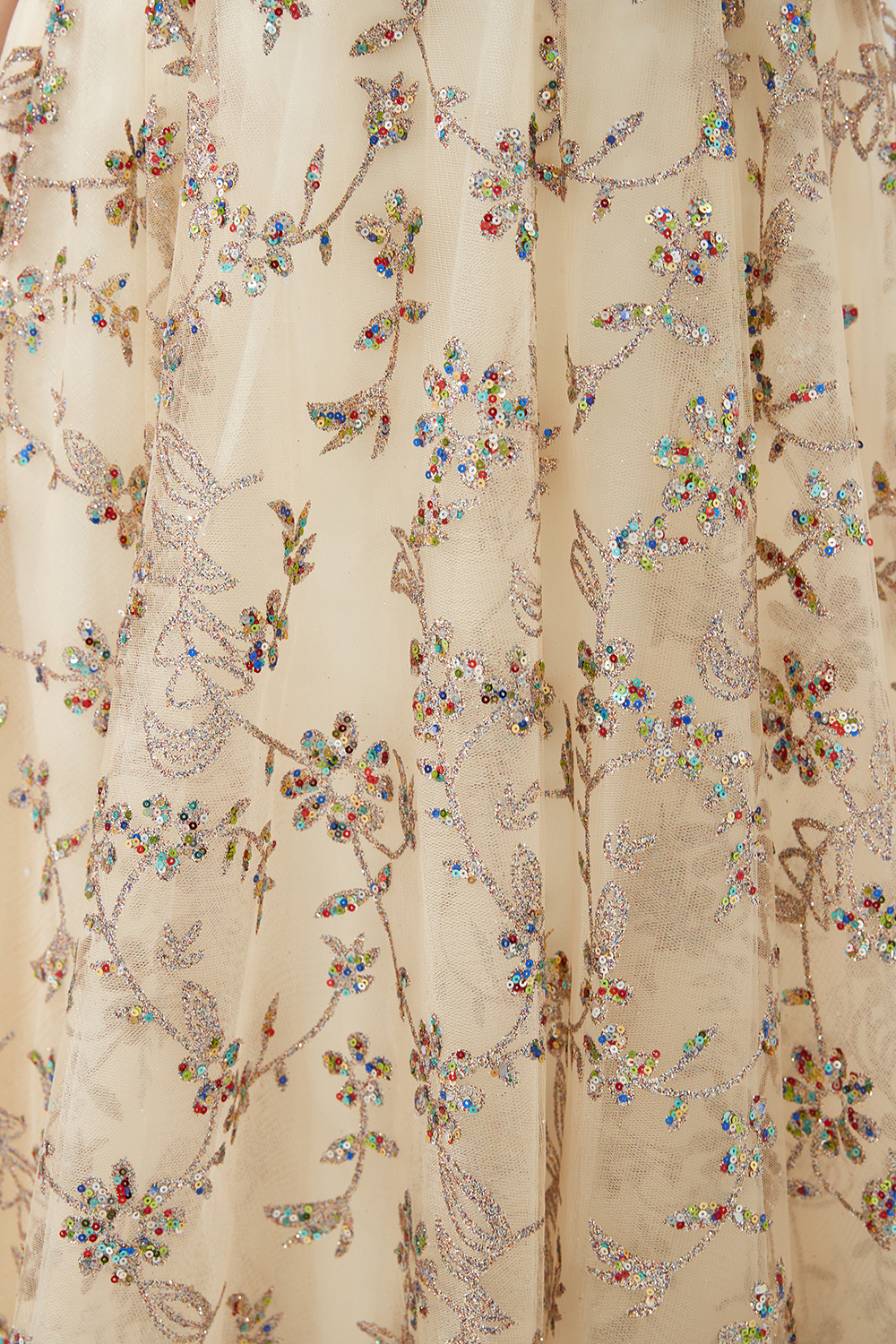 A-line V-neck Cap Sleeves Sweep / Brush Train Tulle Evening Dress With Sequins 9