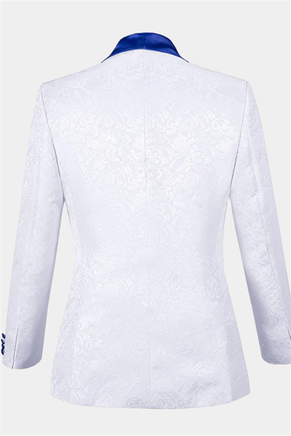 White Jacquard Tuxedo with Blue Shawl Lapel 2