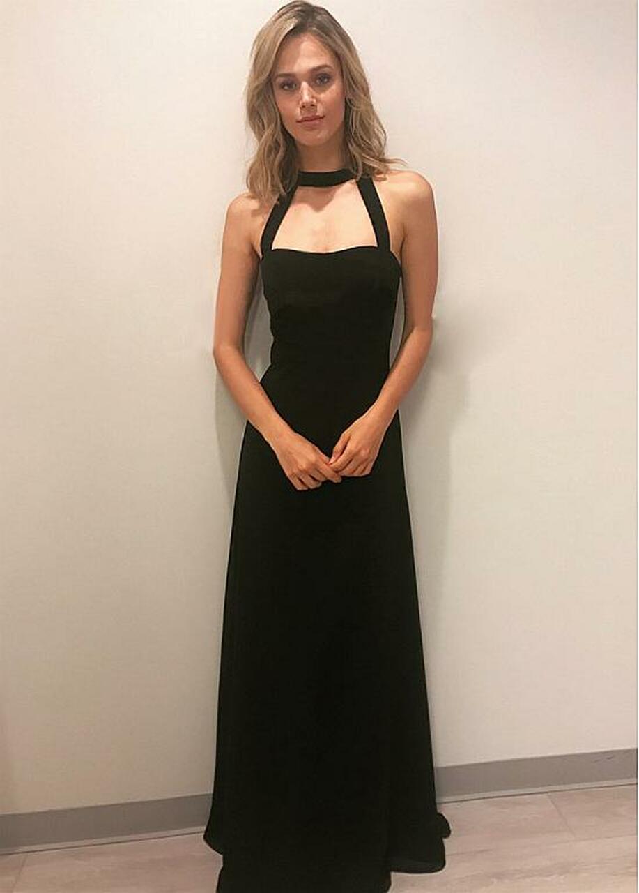 Black Chiffon Halter Long  A-line prom Dress 1