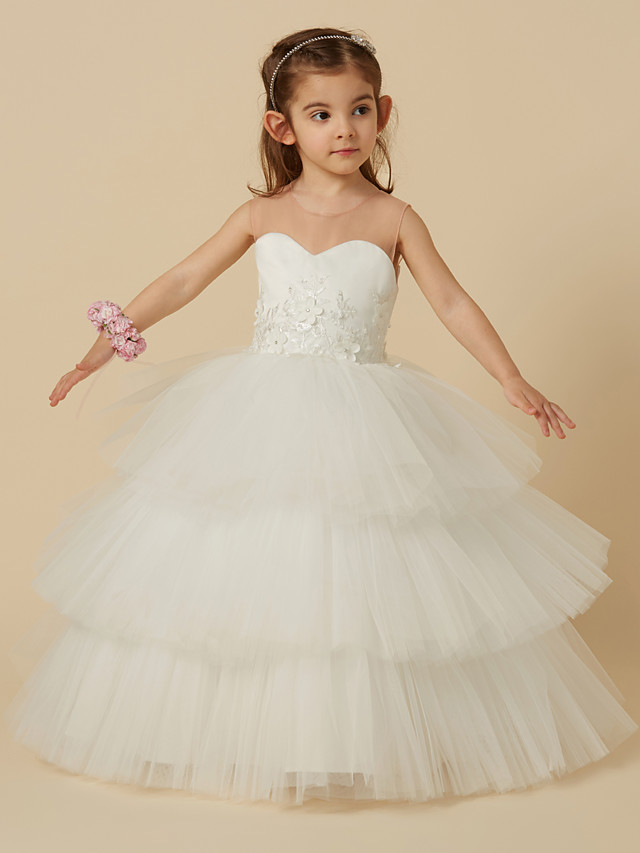 Ball Gown Sleeveless Floor-length Flower Girl Dress With Appliques 5