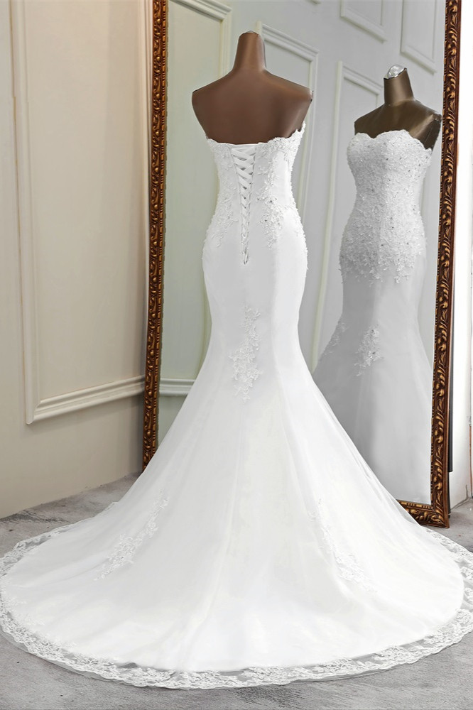 Mermaid Strapless Sleeveless Floor-length Tulle Bridal Gown With Beading 2