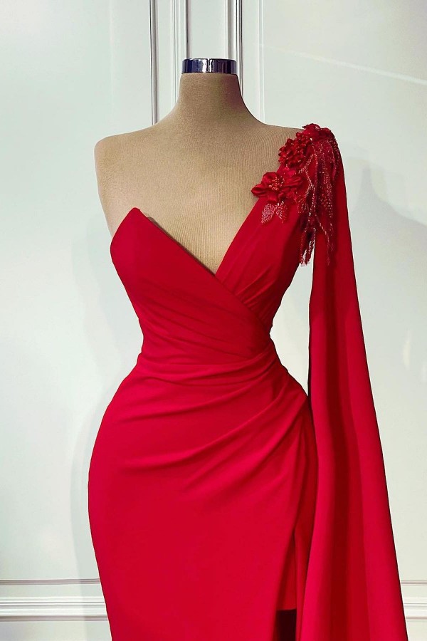 Mermaid One Shoulder Sleeveless Floor-length Stretch Satin Formal Dress With Ruffles 2