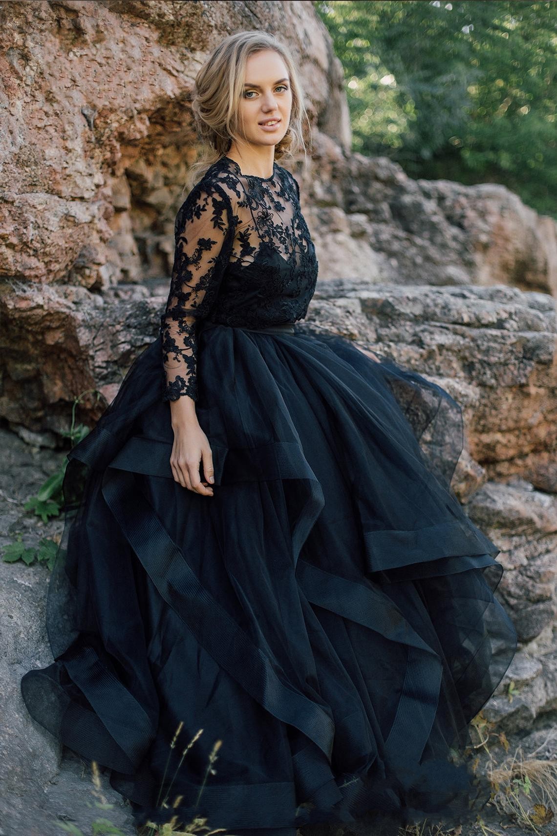 A-line Jewel Neck Long Sleeves Floor-length Tulle Wedding Dress With Lace 5