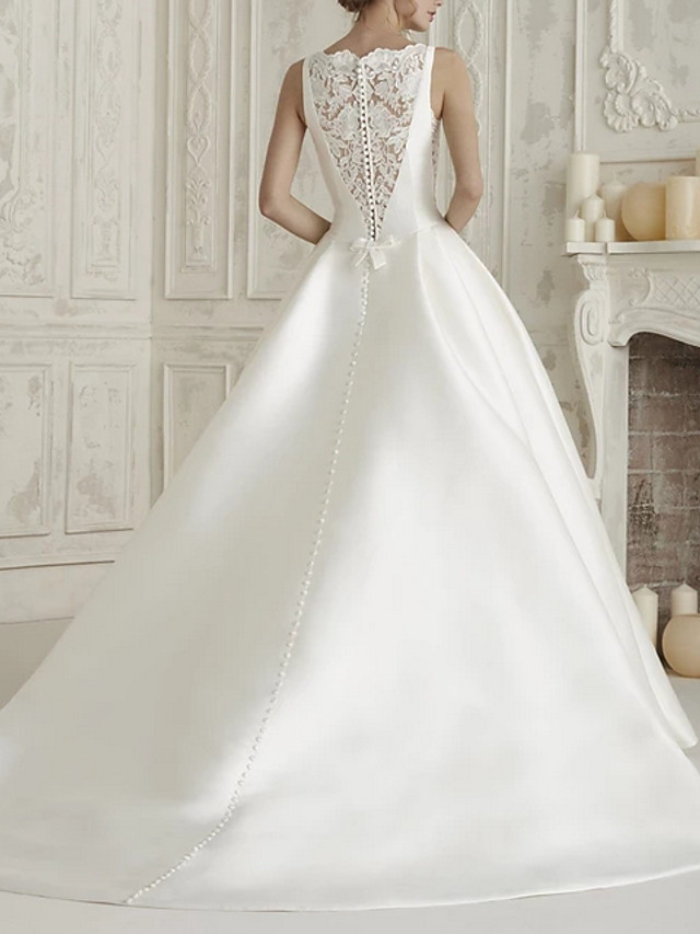 A-line Straps Bateau Neck Floor-length Lace Bridal Dress With Lace 2