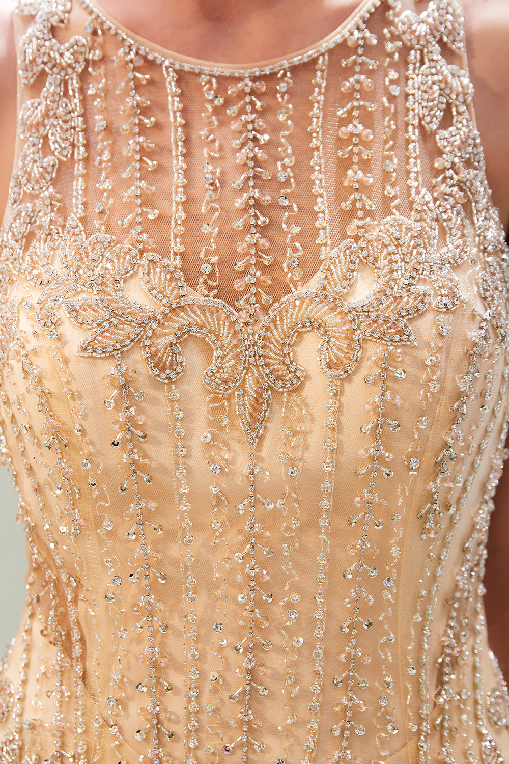 Mermaid Jewel Neck Sleeveless Sweep / Brush Train Tulle Evening Dress With Beading 8