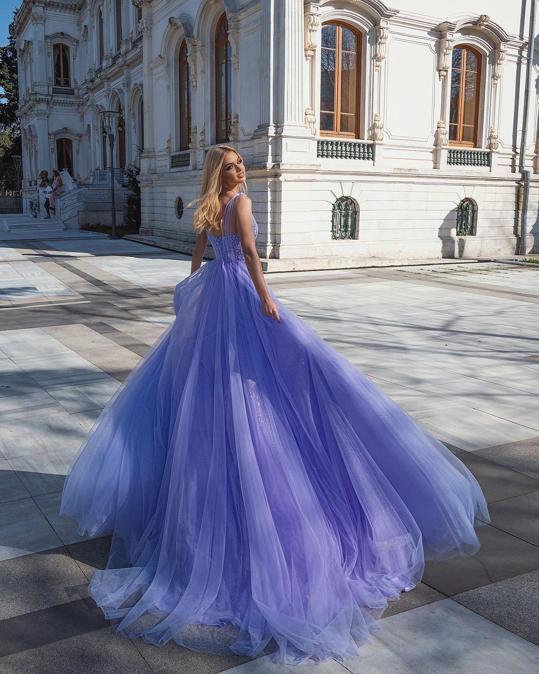 Column Straps Sleeveless Floor-length Tulle Evening Dress With Beading 2