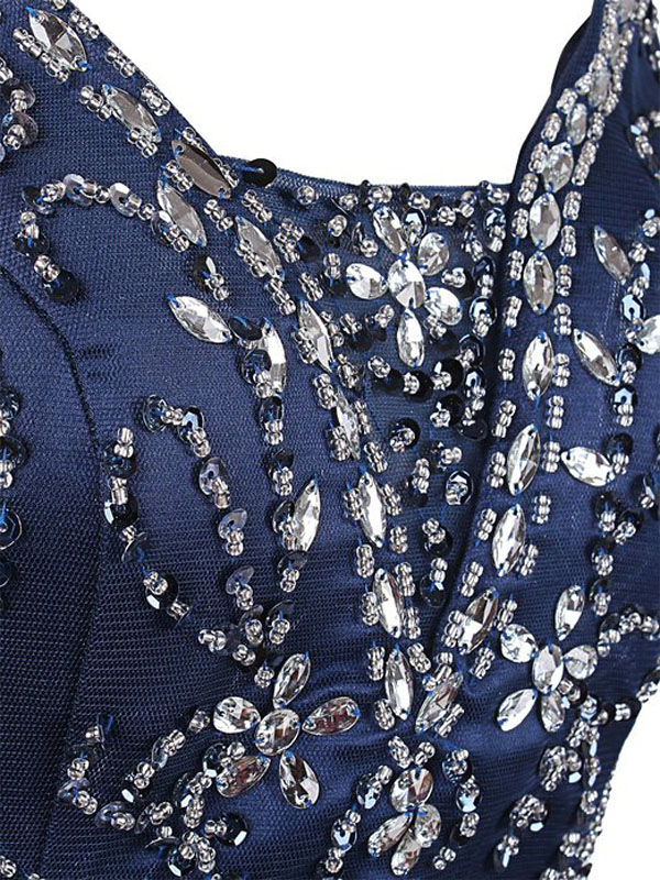 Mermaid Scoop Neck Sleeveless Sweep / Brush Train Tulle Evening Dress With Beading 4