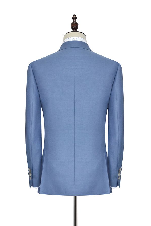 Dust Blue Single Breasted Mens Suits for Business with Peak Lapel 5