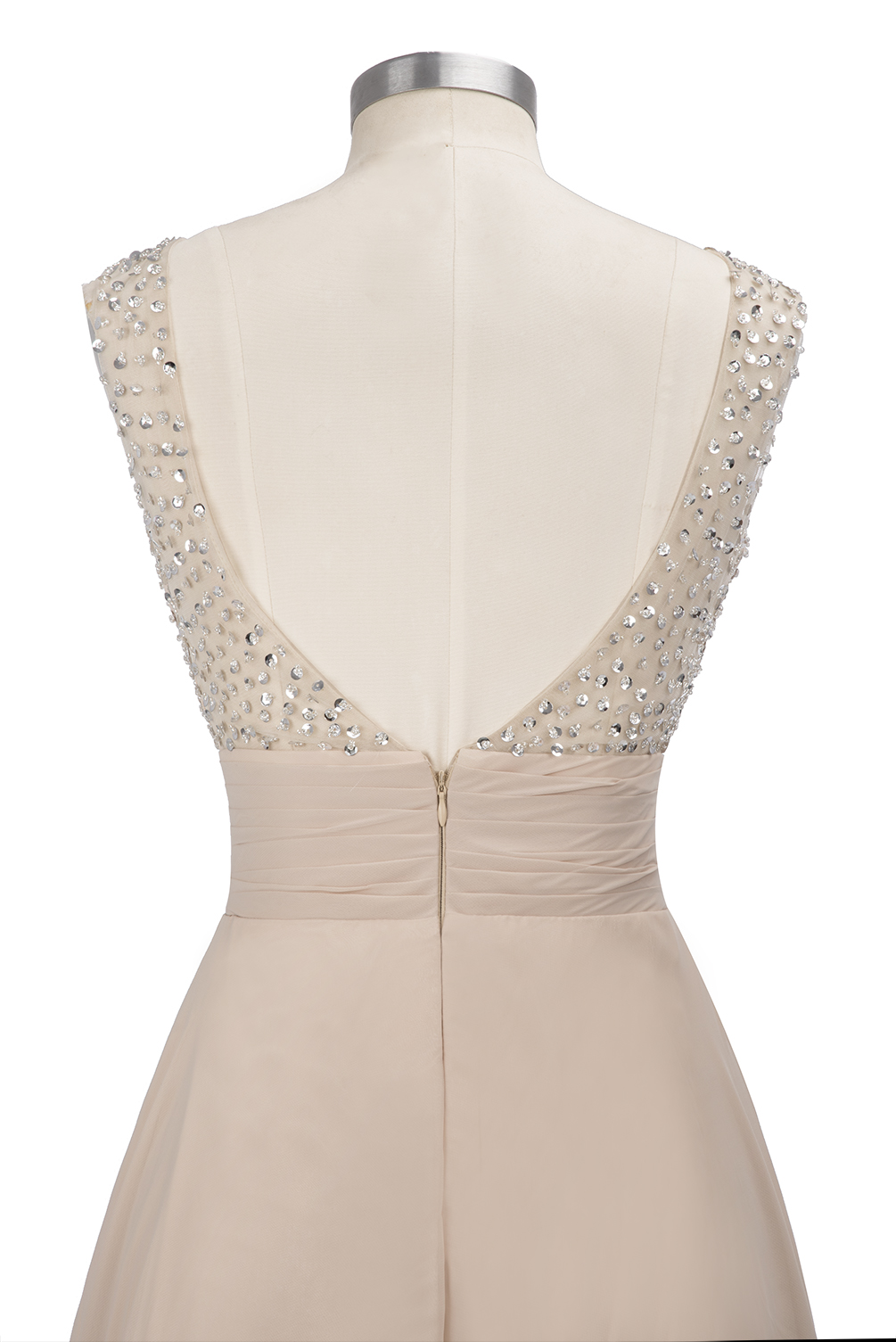 A-line Jewel Neck Sleeveless Court Train 100D Chiffon Evening Dress With Beading 17