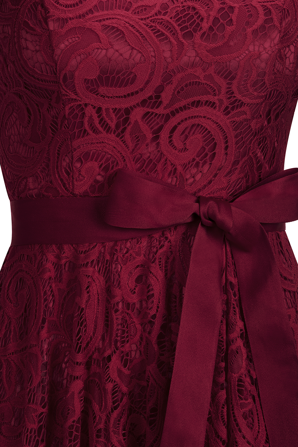 A-line V-neck Short Sleeves Knee-length Lace Bridesmaid Dress With Ribbons 16