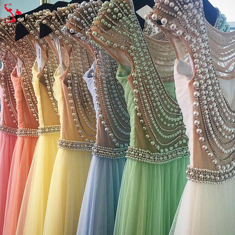 A-line Bateau Neck Cap Sleeves Floor-length Evening Dress With Pearls 2