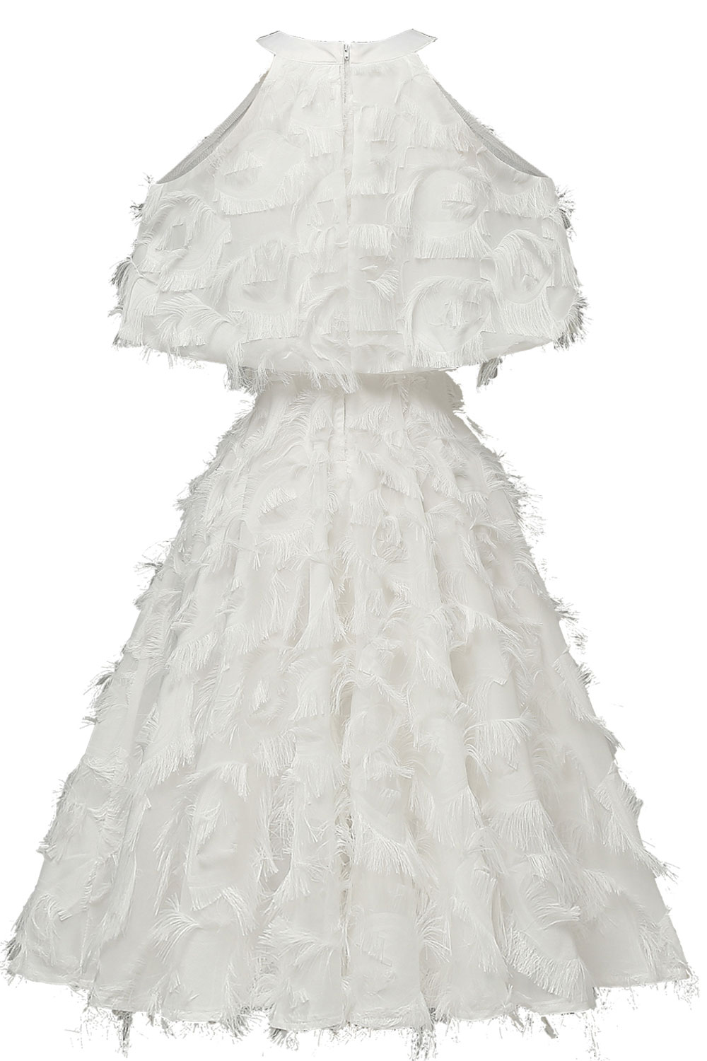 A-line Halter-neck Knee-length Party Gown With Feathers 2