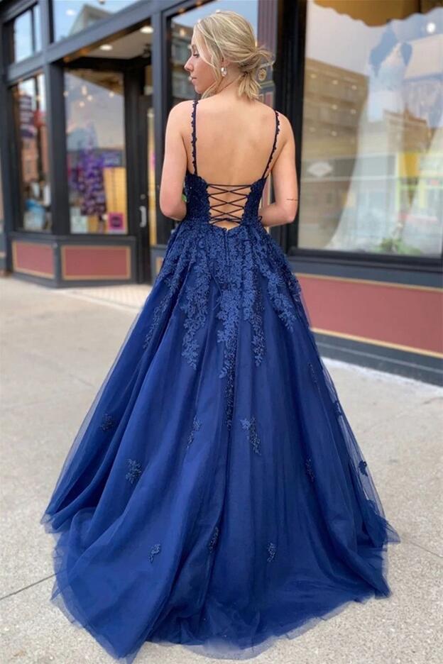 A-line Spaghetti Straps Sleeveless Floor-length Tulle Evening Dress With Ruffles 3