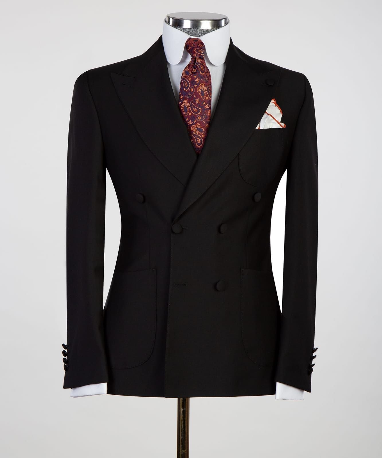 Black Double Breasted Business Men Suit with Peaked Lapel 4