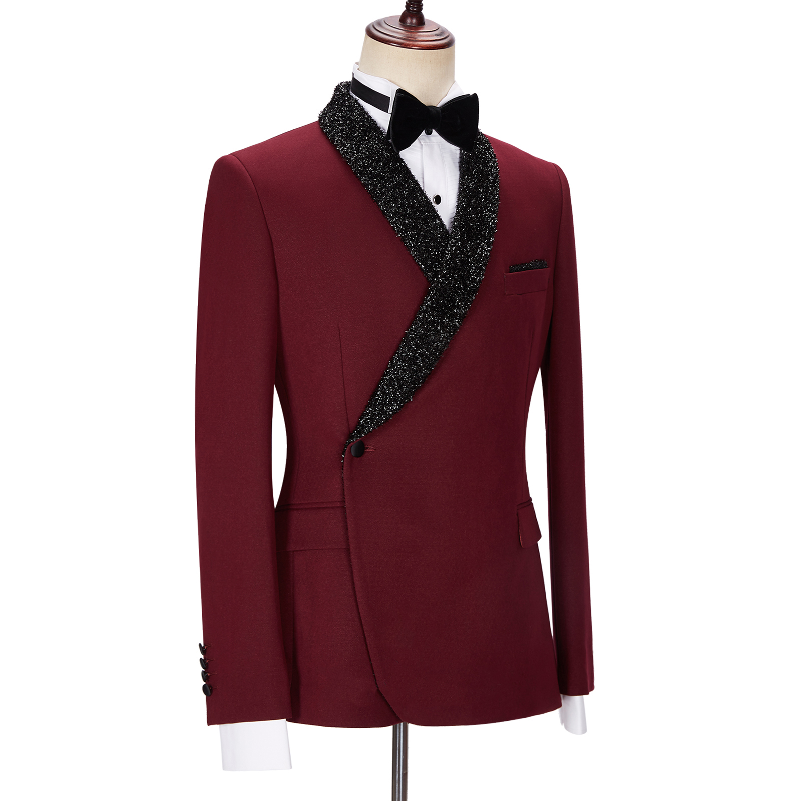Burgundy Sparkle Shawl Lapel Two Pieces Men Suit 4