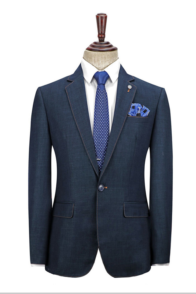 Dark Navy Notched Lapel Men's Business Suit 2