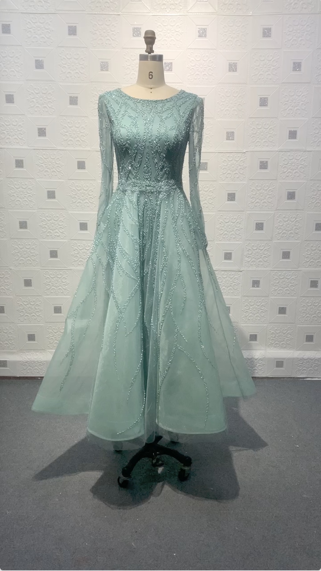 A-line Jewel Neck Long Sleeves Floor-length Evening Dress With Beading 2