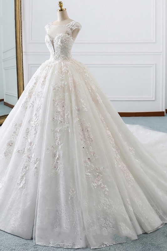 Ball Gown Jewel Neck Sleeveless Floor-length Tulle Bridal Attire With Appliques 3