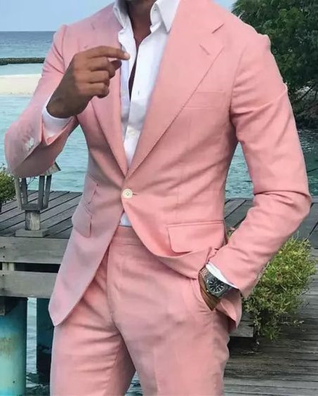 Candy Pink Linen Prom Tuxedos 2