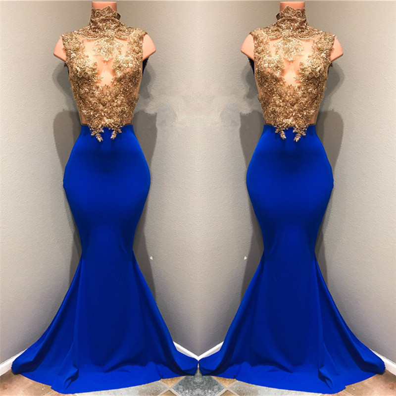 Mermaid High Neck Sleeveless Sweep / Brush Train Evening Gown With Lace 2