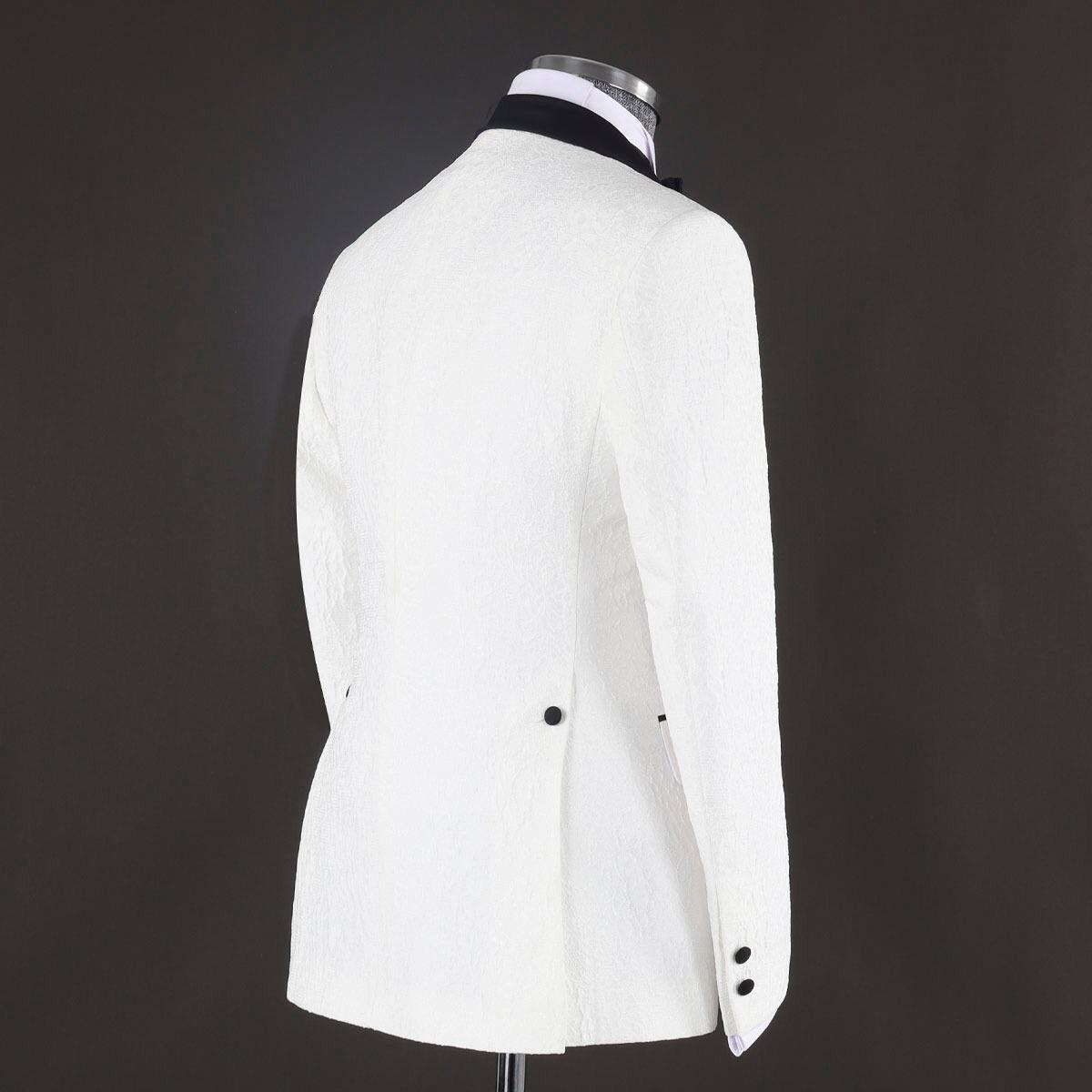 White Jacquard Three Pieces Shawl Lapel Wedding Men Suit 3